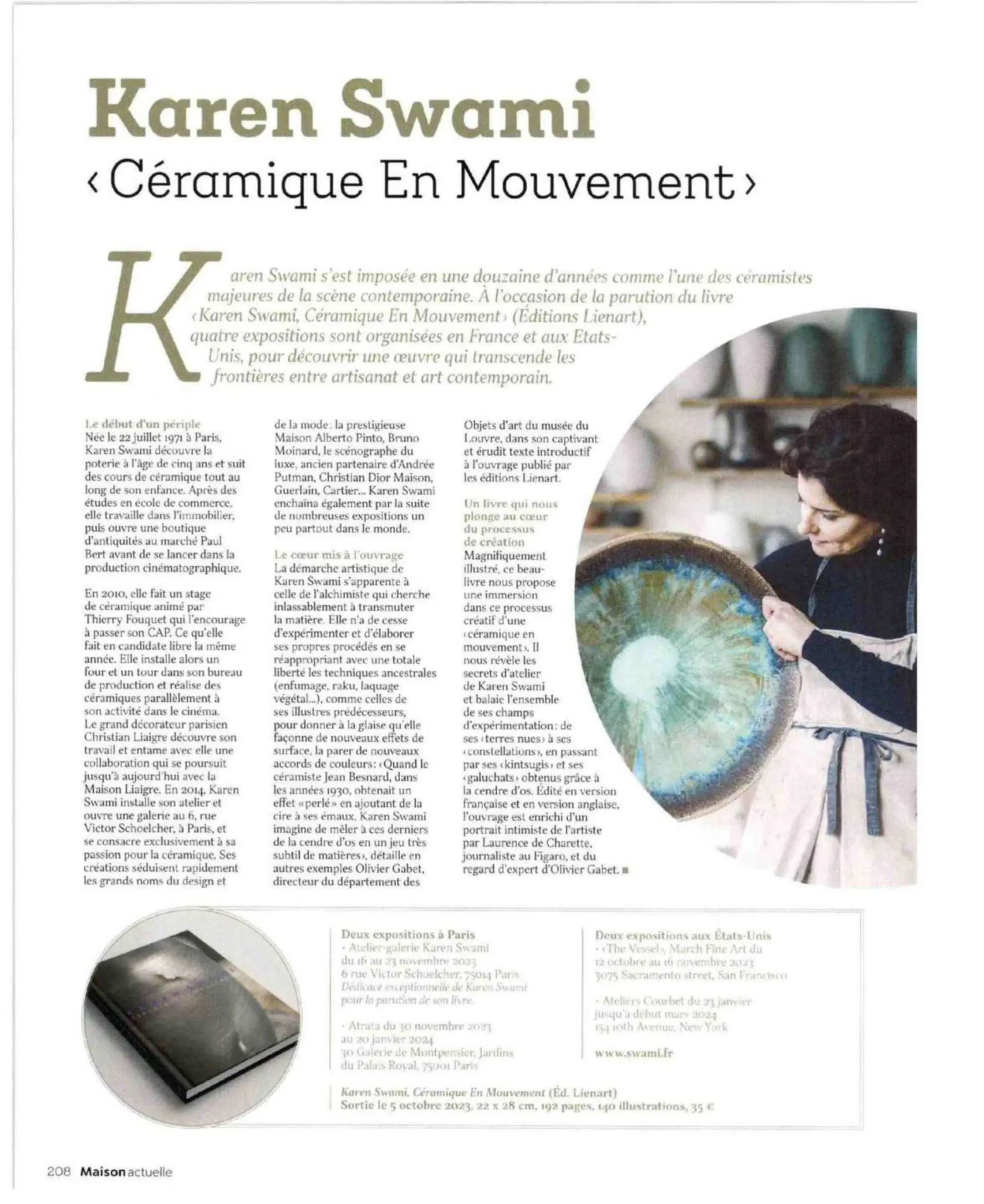 Portrait de Karen Swami dans un article de Maison Actuelle Décembre 2023 - Karen Swami Céramique en mouvement