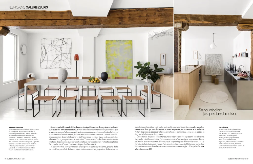 presse céramique contemporaine, création parisienne de la céramiste karen swami, exposée dans un intérieur design minimaliste, mettant en lumière l’esthétique épurée, l’art de vivre à la française avec des pièces en grès faites main