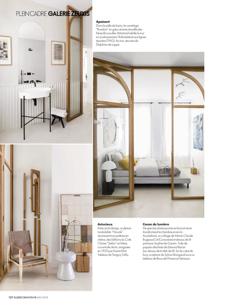 presse céramique contemporaine, création parisienne de la céramiste karen swami, exposée dans un intérieur design minimaliste, mettant en lumière l’esthétique épurée, l’art de vivre à la française avec des pièces en grès faites main