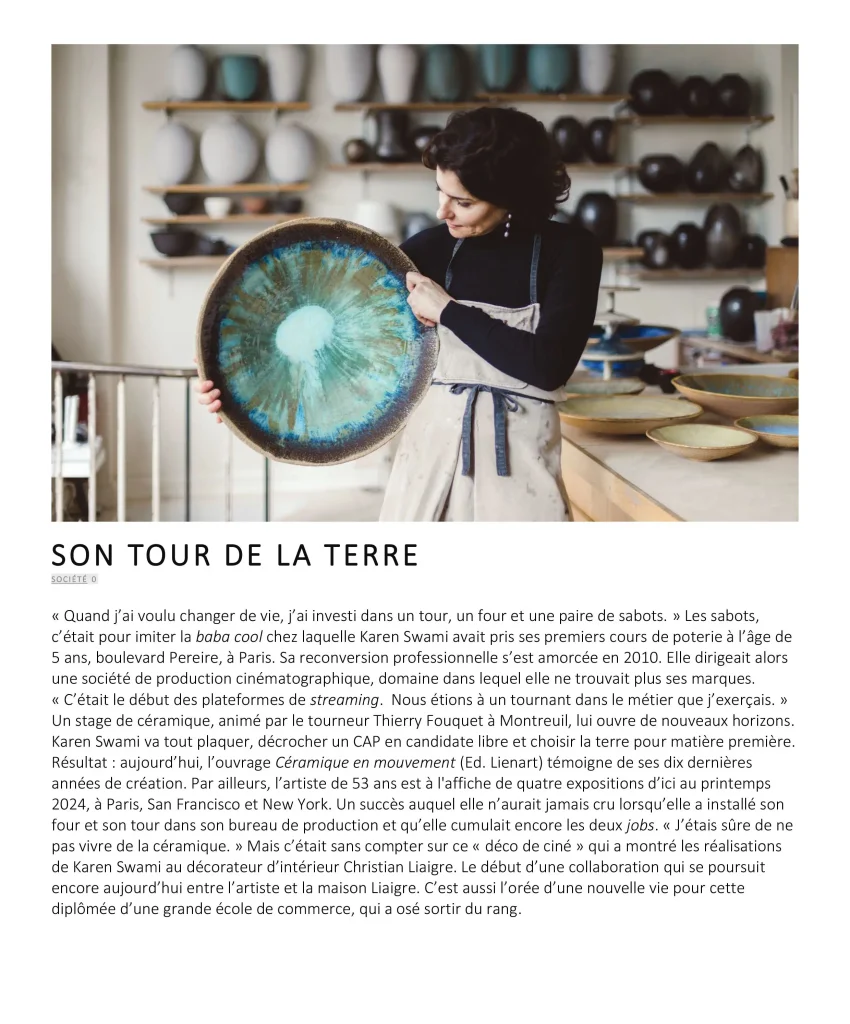 presse ceramique en mouvement paris, à l’occasion de la sortie de son livre Céramique en Mouvement, Karen Swami revient sur son parcours, ses influences, et ses quatre expositions entre Paris et les États-Unis, célébrant une œuvre à la croisée de l’artisanat et de l’art contemporain