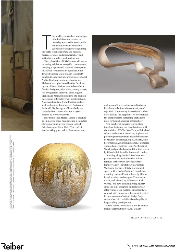 presse ceramique paris, 2019 création parisienne de karen swami, exposée au pad london, vase fait main en grès craquelé et doré, illustrant l’excellence de la céramique d’art contemporaine française