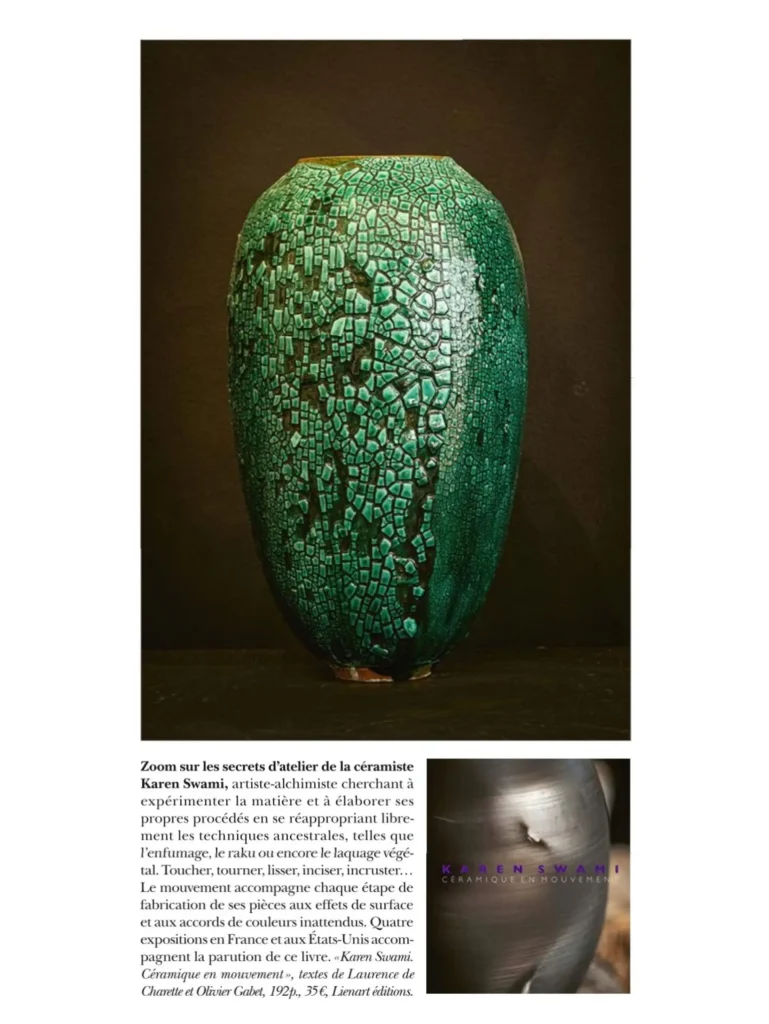 presse ceramique paris 2023, zoom sur les secrets d’atelier de la céramiste, entre enfumage, raku et laquage végétal, à l’occasion de la sortie du livre Céramique en mouvement