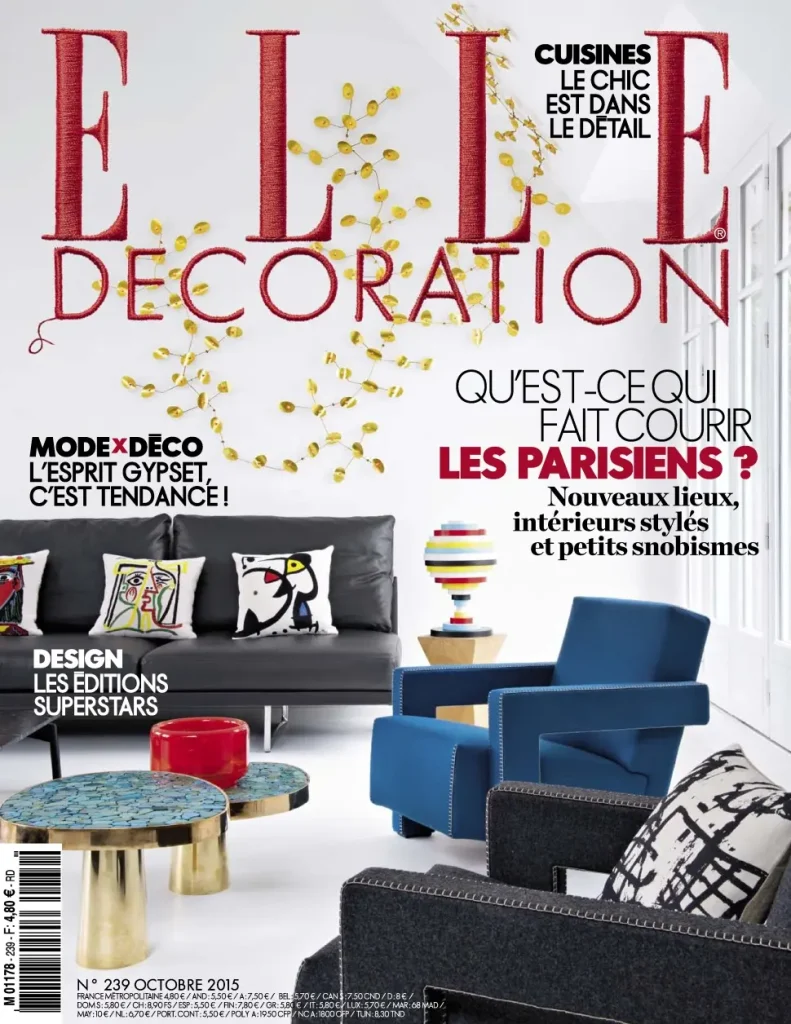 presse céramique d’art, plat en porcelaine blanche inspiré des arts de la table japonais, création karen swami, fait main, traits graphiques, création parisienne, elle décoration octobre 2015