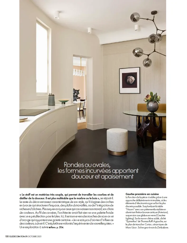 press contemporary ceramics, vase signed by karen swami in a bright parisian living room, handmade creation in glazed stoneware with natural tones, contemporary art ceramics article