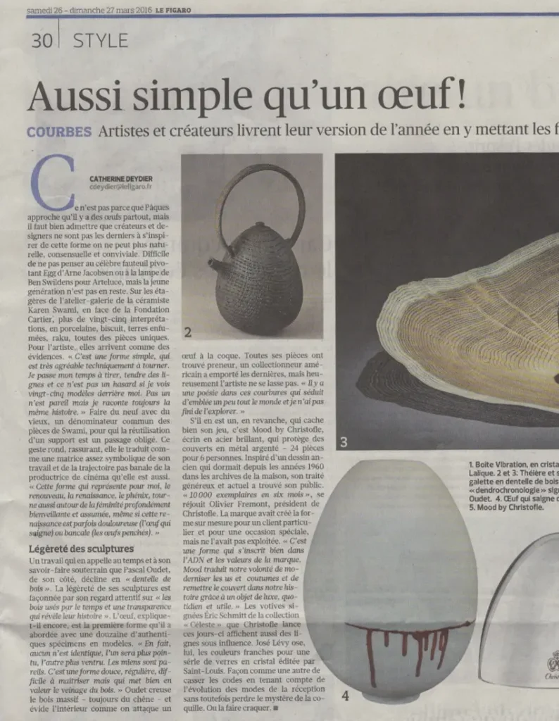 press art ceramics, stoneware ceramic egg, unique piece by design karen swami, ovoid shape, brown poured effect, easter exhibition, contemporary style, le figaro march 2016