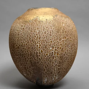 golden ceramic vase, exclusive design object, rich texture and earth-toned glaze, textured ceramic art piece, bold character to any curated interior, made by French ceramist Karen Swami